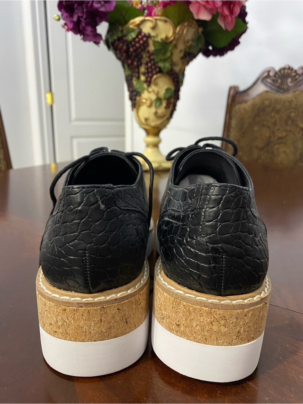 Steve Madden Black Croc-Embossed Lace-Up Platform Oxfords with White Sole - Picture 4 of 15
